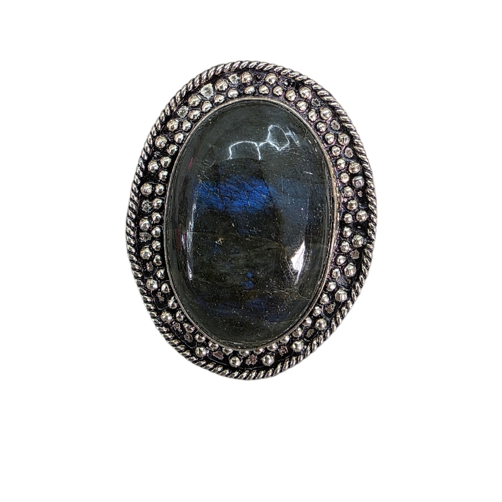 Elegant Labarodorite Gemstone Ring Size 9 Set In Detailed German Silver Setting
